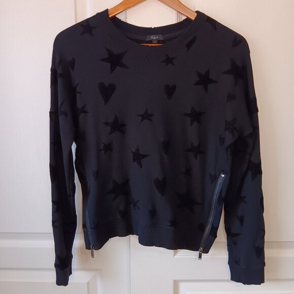Rails Women's Black Marlo Flocked Hearts and Stars Distressed Sweatshirt Size S - Picture 1 of 12